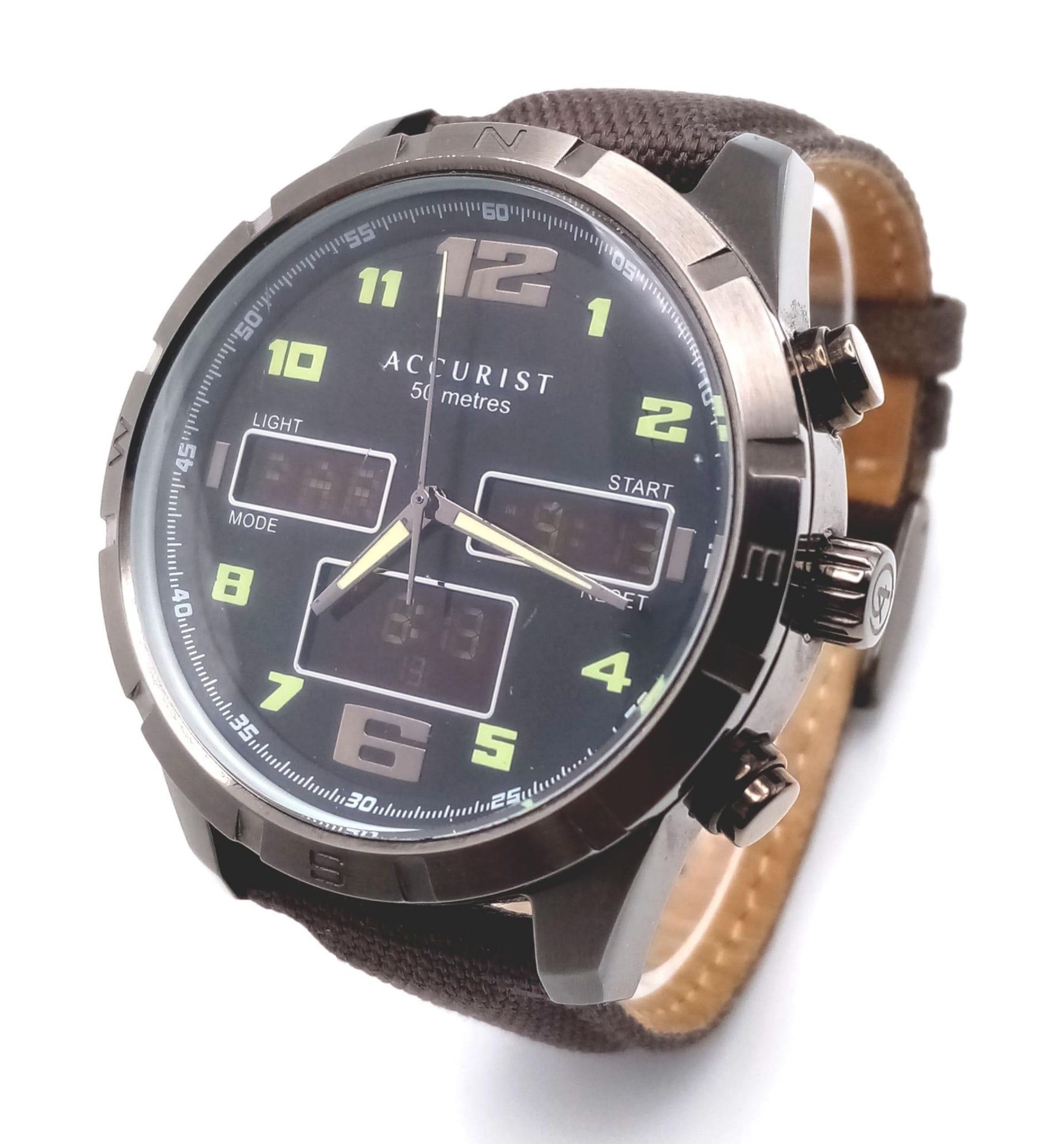 An Excellent Condition Accurist Model 7232 Men’s Digital and Analogue Watch. Bronze Tone. 48mm