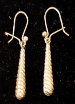 A Pair of Vintage Twisted Cone Drop Earrings. 3cm drop. 1g total weight.