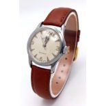 A Vintage Mido Multifort Powerwind Gents Automatic Watch. Brown leather strap. Stainless steel