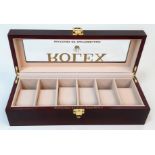 A Six Space Slimline Watch Case - Perfect for Rolex Watches. Polished veneer exterior. Plush