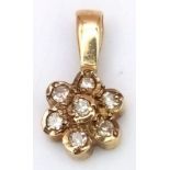 A Small 9K Yellow Gold Diamond Floral Pendant. 12mm. 0.6g weight.
