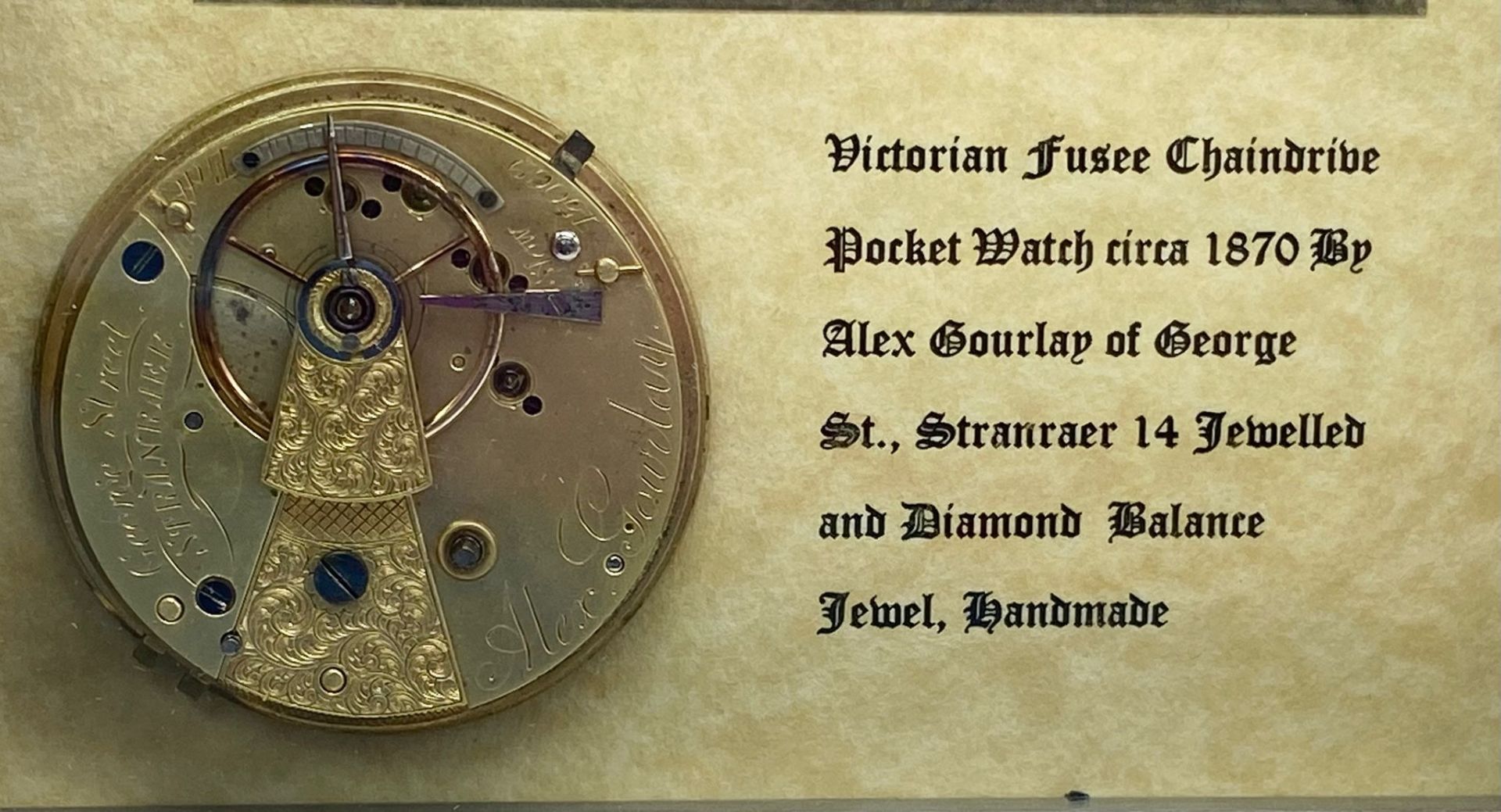 A Wonderful and Unique Hand-Made Horology Art-Piece. A Framed Victorian (1870) Fusee Chaindrive - Image 6 of 9