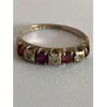 Vintage 9 carat GOLD, RUBY and DIAMOND RING. Full UK hallmark. Complete with ring box. 2.2 grams.