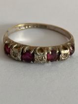 Vintage 9 carat GOLD, RUBY and DIAMOND RING. Full UK hallmark. Complete with ring box. 2.2 grams.