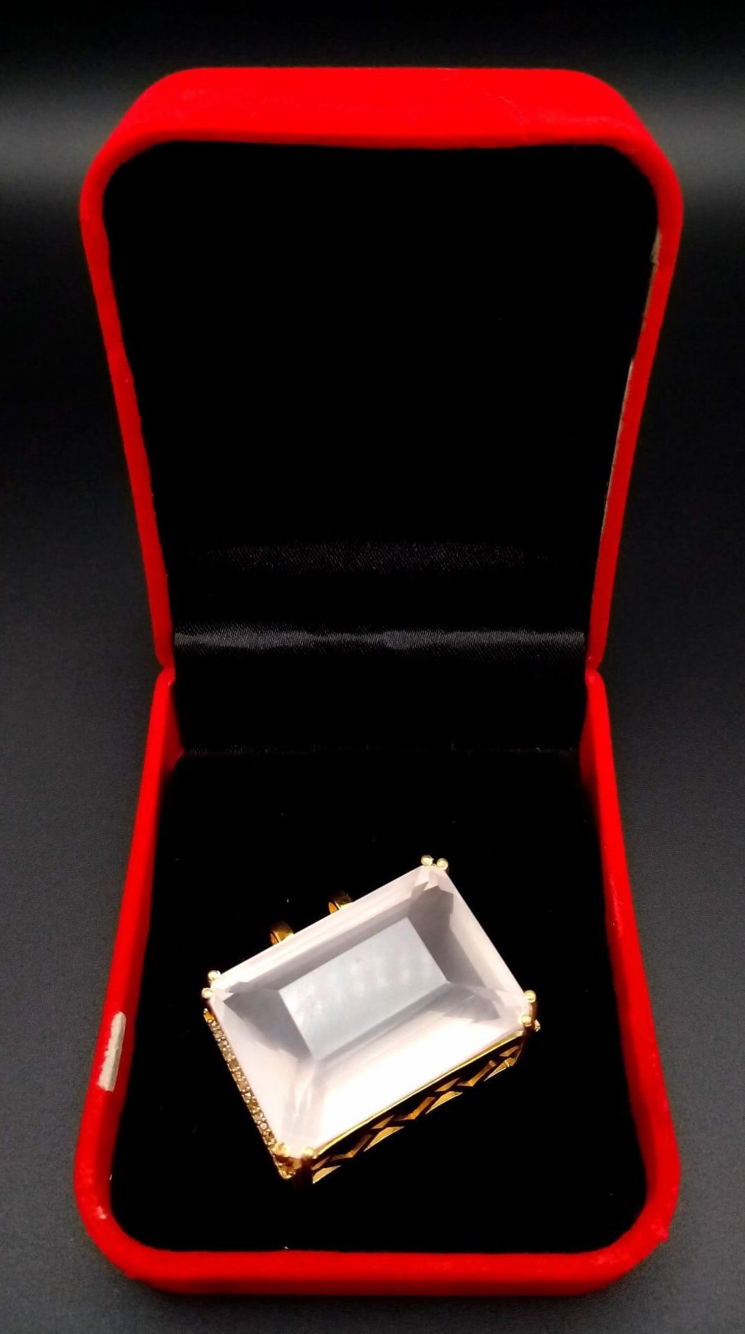 A Rectangular Shaped Rose Quartz Gemstone Pendant set in Gold Plated Silver - With diamond - Image 5 of 5