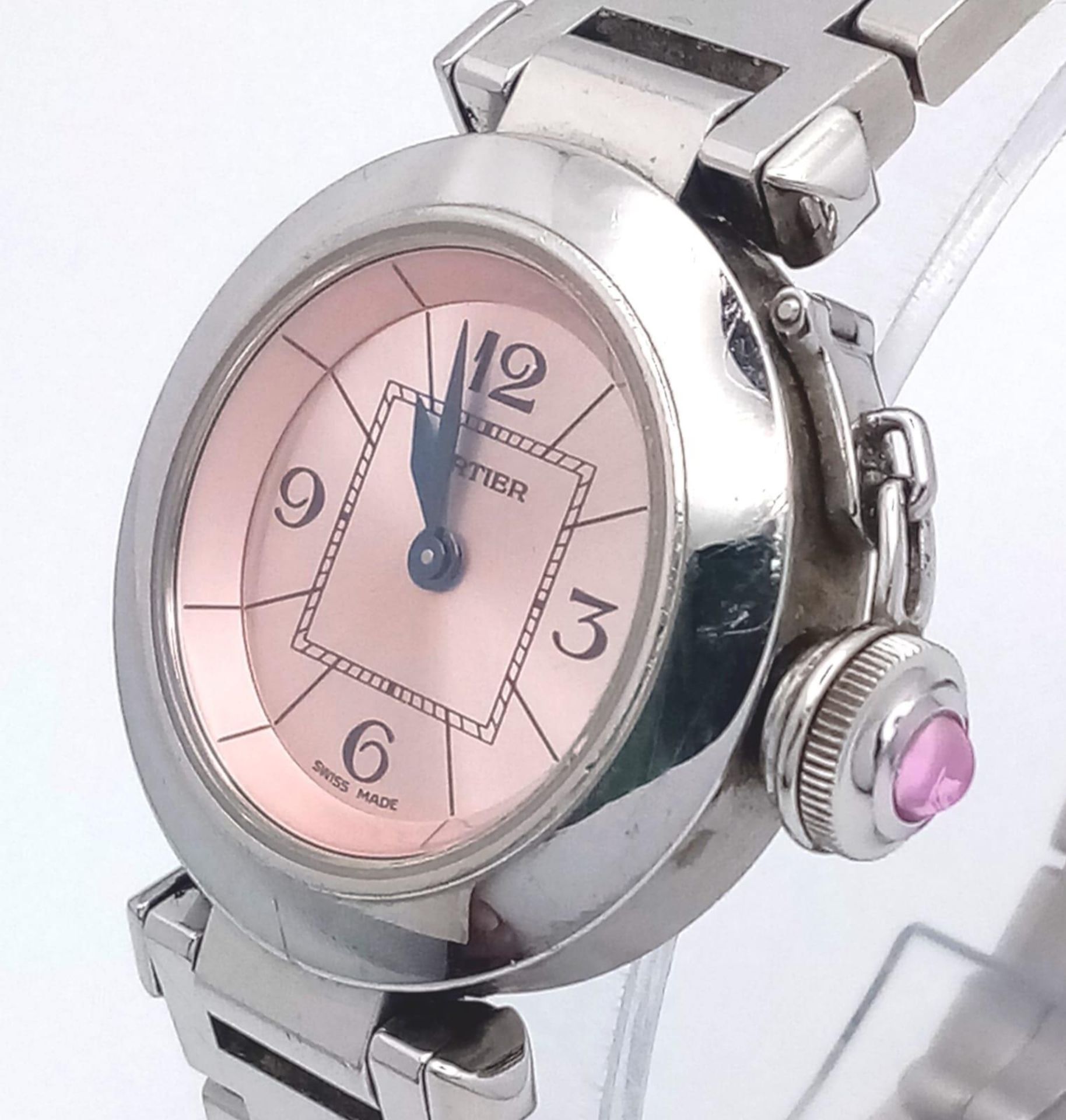 A Pasha De Cartier Quartz Ladies Watch. Stainless steel bracelet and case - 28mm. Metallic pink - Bild 4 aus 19