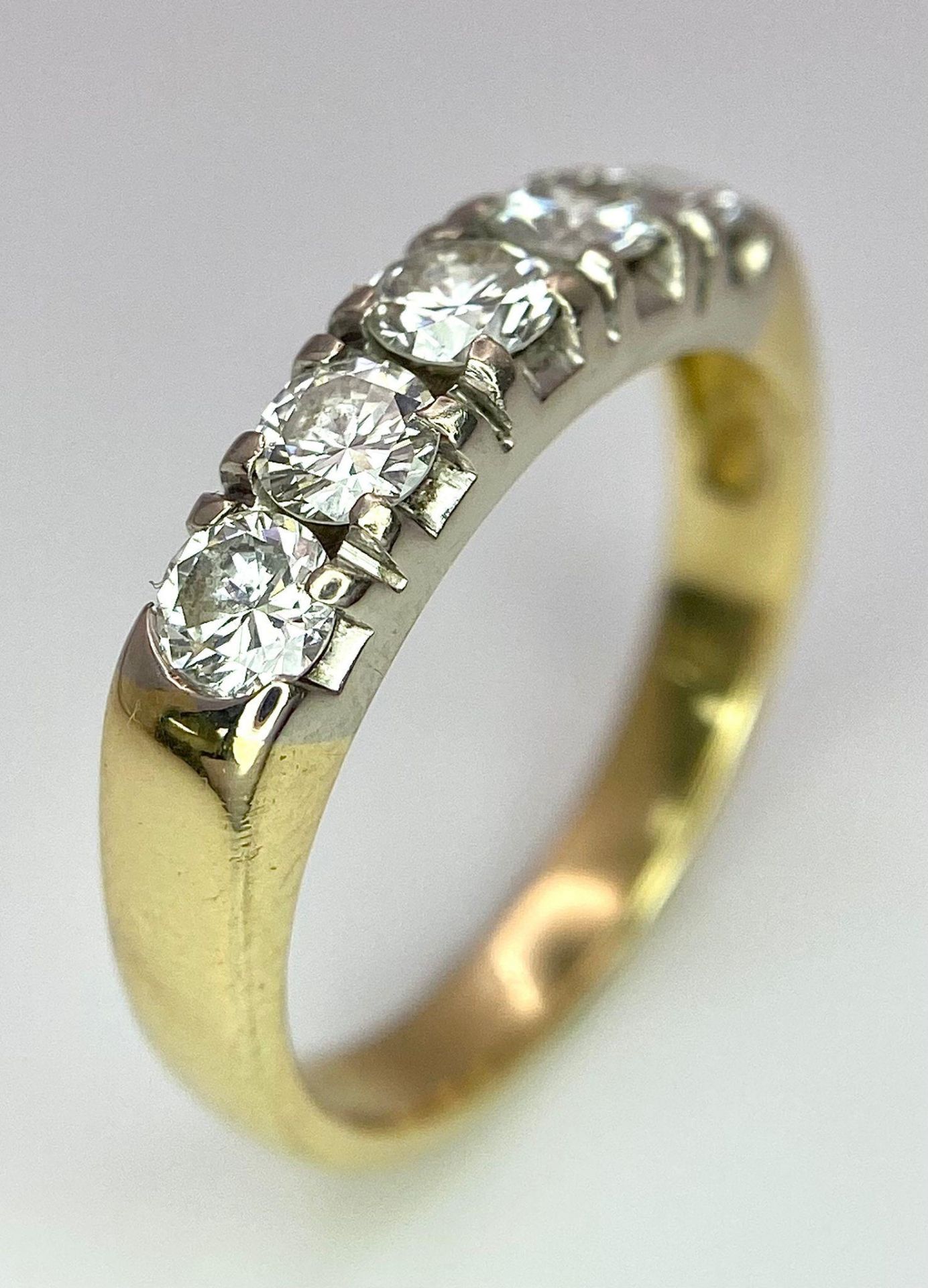 An 18K Yellow Gold Five Stone Diamond Ring. 0.85ctw of brilliant round cut diamonds. Size L. 3.6g - Image 4 of 8