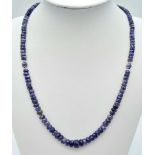 A 125ctw Single Strand Tanzanite Necklace with a 925 Silver Clasp. 49cm length, 25.16g total weight.