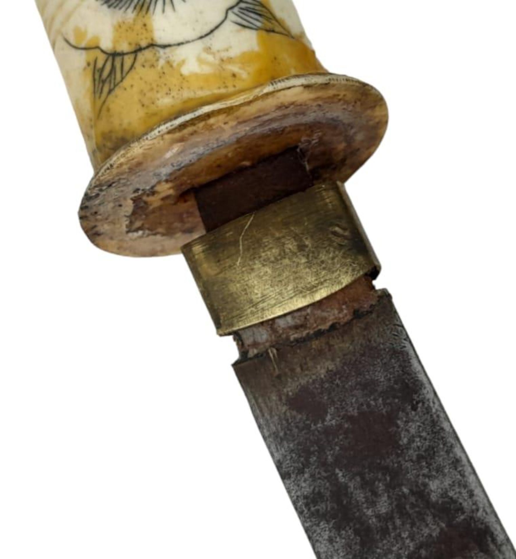 A 19th Century ‘Scrimshaw Style’ Japanese Hand Carved Wakizachi Sword. 60cm Length. - Bild 6 aus 7