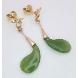 A Pair of 14K Yellow Gold and Jade Earrings. 2.4g total weight.