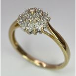 9K YELLOW GOLD DIAMOND CLUSTER RING, WEIGHT 1.7G SIZE M