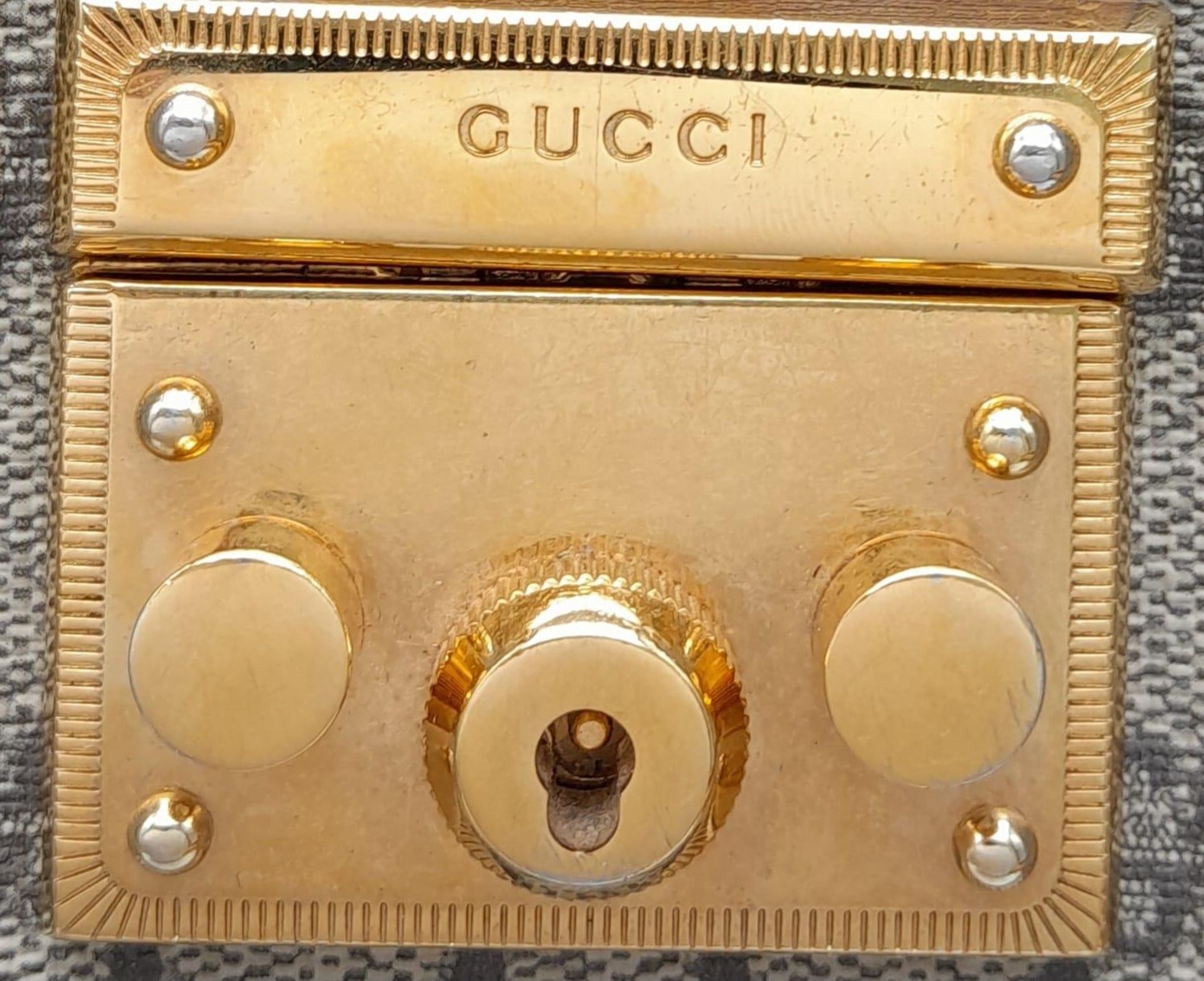 A Gucci GG padlock medium shoulder bag, gold tone hardware, brown suede leather interior. Size - Image 8 of 11