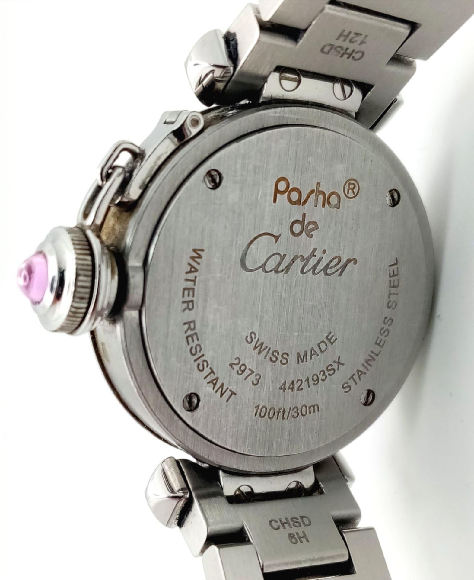 A Pasha De Cartier Quartz Ladies Watch. Stainless steel bracelet and case - 28mm. Metallic pink - Image 8 of 19
