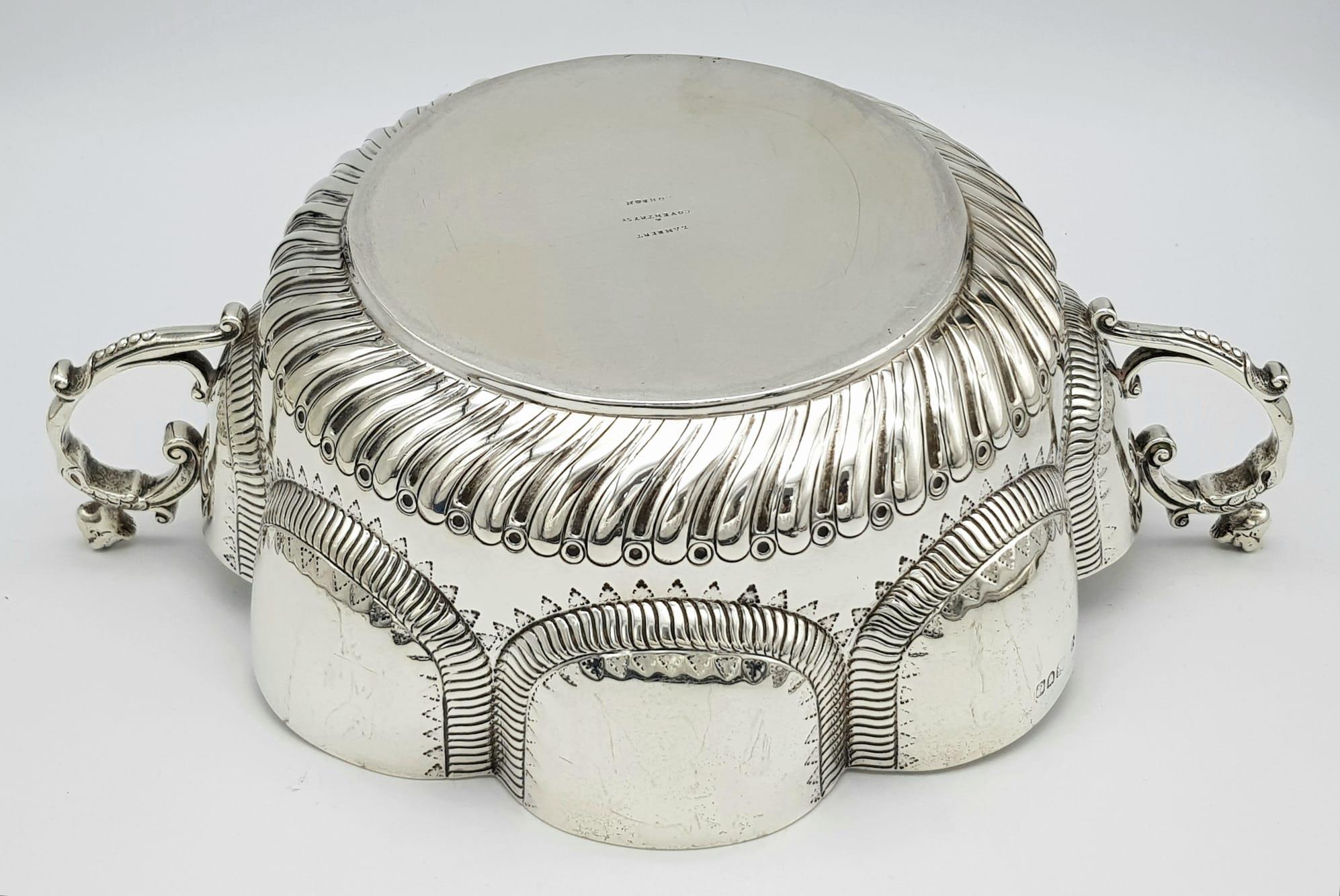 A BEAUTIFULLY ORNATE HAND ENGRAVED SOLID SILVER PUNCH BOWL MADE BY LAMBERT OF COVENTRY STREET , - Image 5 of 7