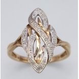 9K YELLOW GOLD DIAMOND SET KNOTTED FANCY RING, WEIGHT 2.9G SIZE P