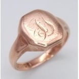 A HEAVEY 9K ROSE GOLD VINTAGE SIGNET RING, WEIGHT 7G SIZE S