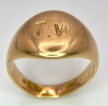 An 18 K yellow gold cygnet solid ring, size: Q, weight: 10.8 g