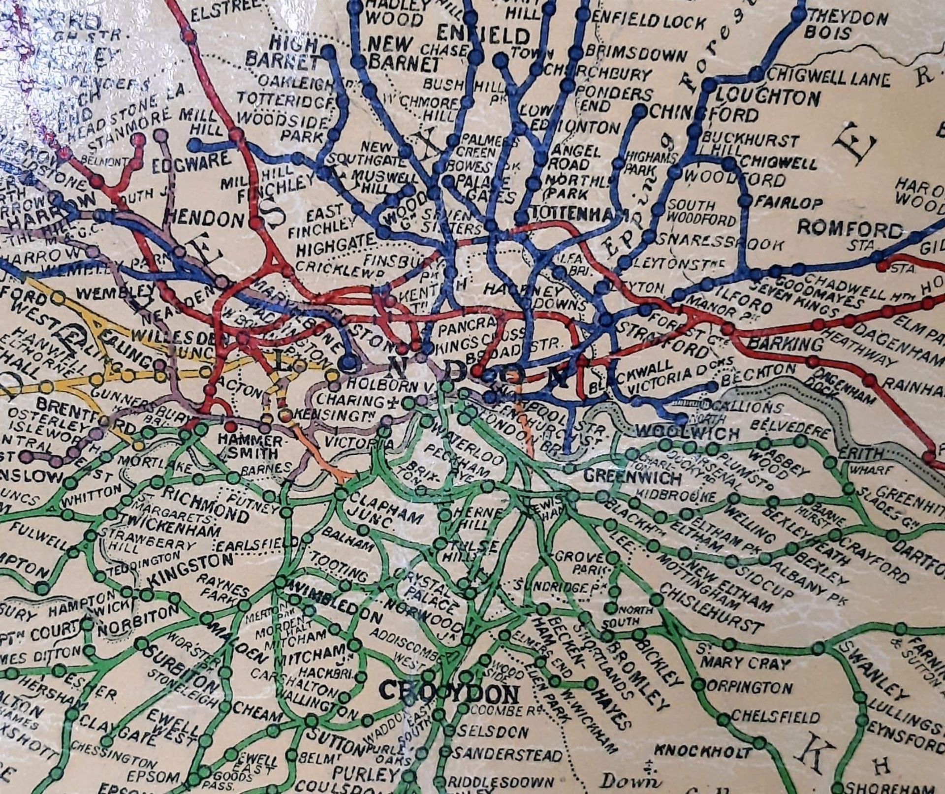 A large 1940 linen backed Official Railway Map of England and Wales. Drawn and engraved by J.W. - Image 7 of 7