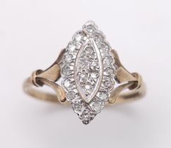 A 9K Yellow Gold Marquise Shape Diamond Ring. Size O. 2.16g total weight. Ref: 016471