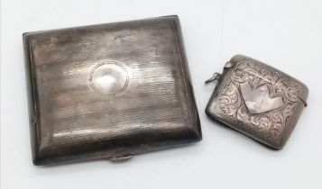 An Antique Sterling Silver Cigarette and Vesta Case. Birmingham hallmarks - both need a polish. 101g