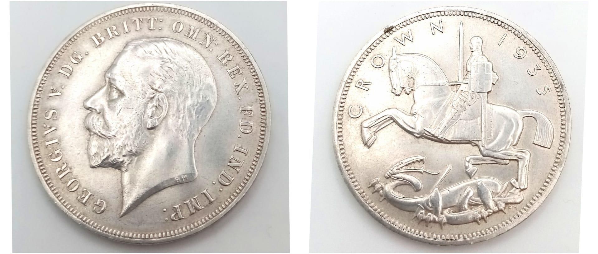 A 1935 George V Silver Rocking Horse Crown Coin. EF grade but please see photos.