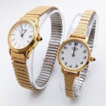Two Gold Plated Quartz Watches - Rotary (needs a battery) and Sekonda - working.