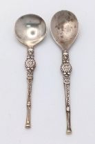 2X vintage sterling silver salt spoons with fabulous engravings on handle. Full hallmarks