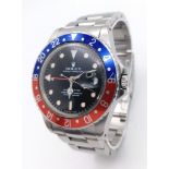 A Rolex GMT Master 16750 Automatic Gents Watch. Stainless steel bracelet and case - 40mm. 'Pepsi