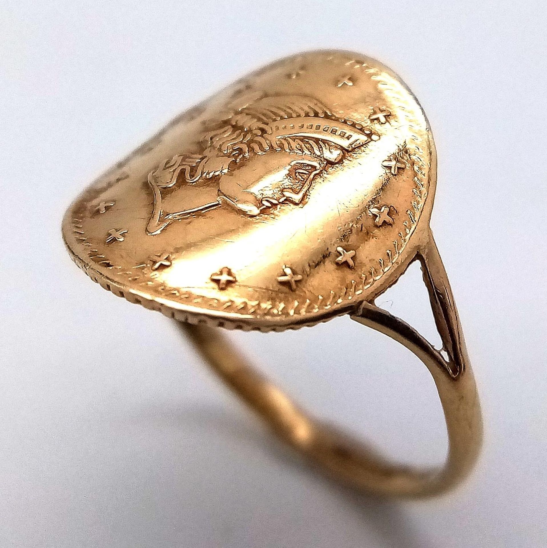 9K YELLOW GOLD COIN RING, WEIGHT 1.2G SIZE K - Image 2 of 5