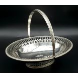 An Antique Sterling Silver Oval Swing Handled Cake/Bread Basket. Pierced geometric and beaded