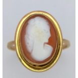 A 9K Yellow Gold Cameo Ring. Size O. 3.9g total weight.