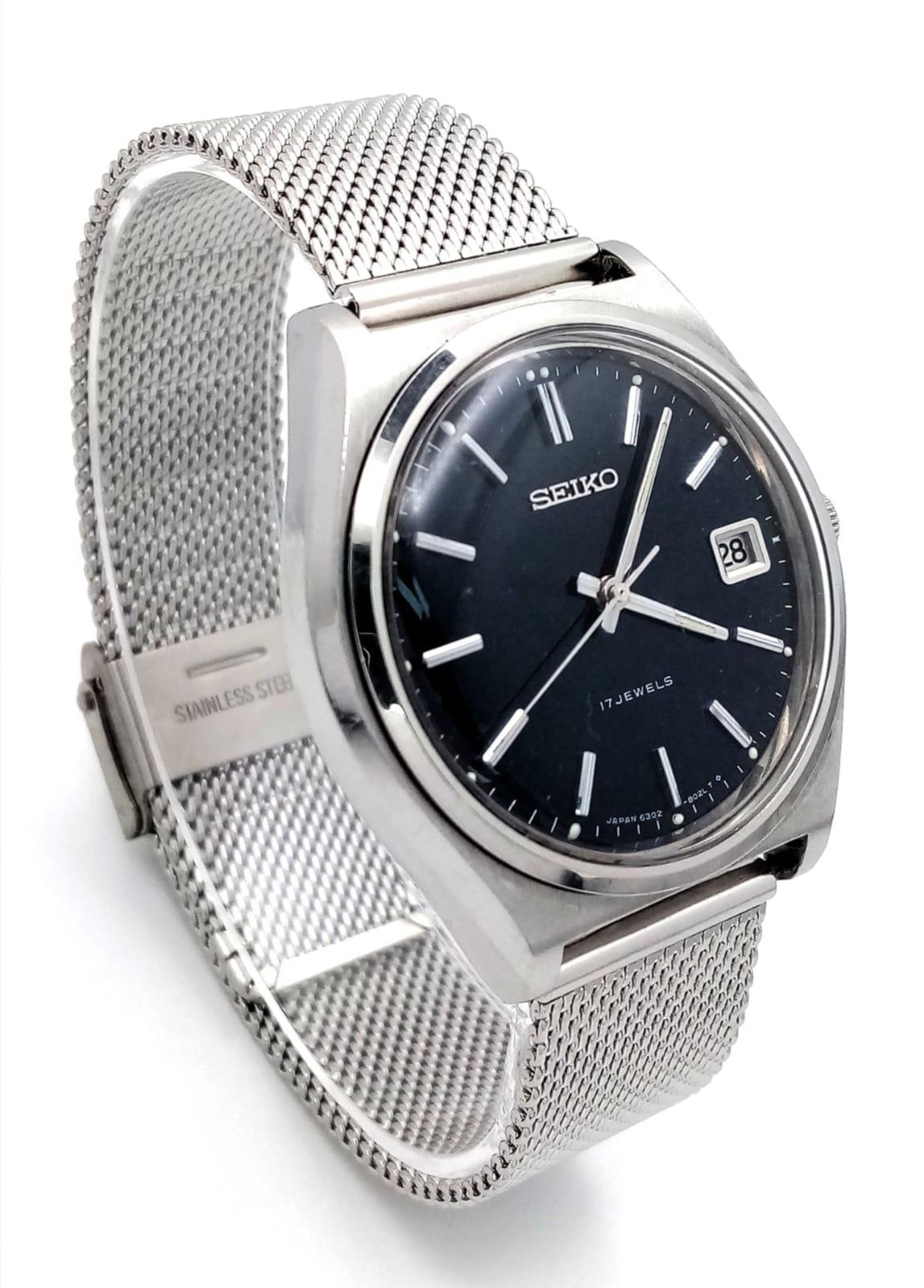 A Vintage Seiko Automatic Gents Watch. Stainless steel bracelet and case - 38mm. Blue dial with date - Bild 2 aus 7