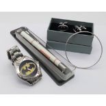 A Potpourri of Mixed Items: Batman Quartz Watch (needs a BATtery), Batman cufflinks, vintage