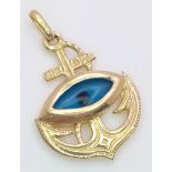 AN UNIQUE DESIGNED 14K YELLOW GOLD EVIL EYE ANCHOR PENDANT, WEIGHT 2.8G