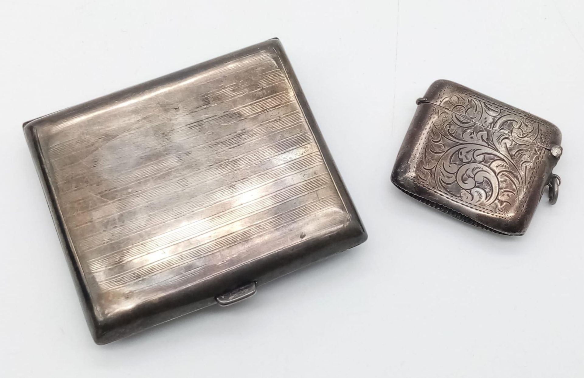 An Antique Sterling Silver Cigarette and Vesta Case. Birmingham hallmarks - both need a polish. 101g - Image 2 of 6