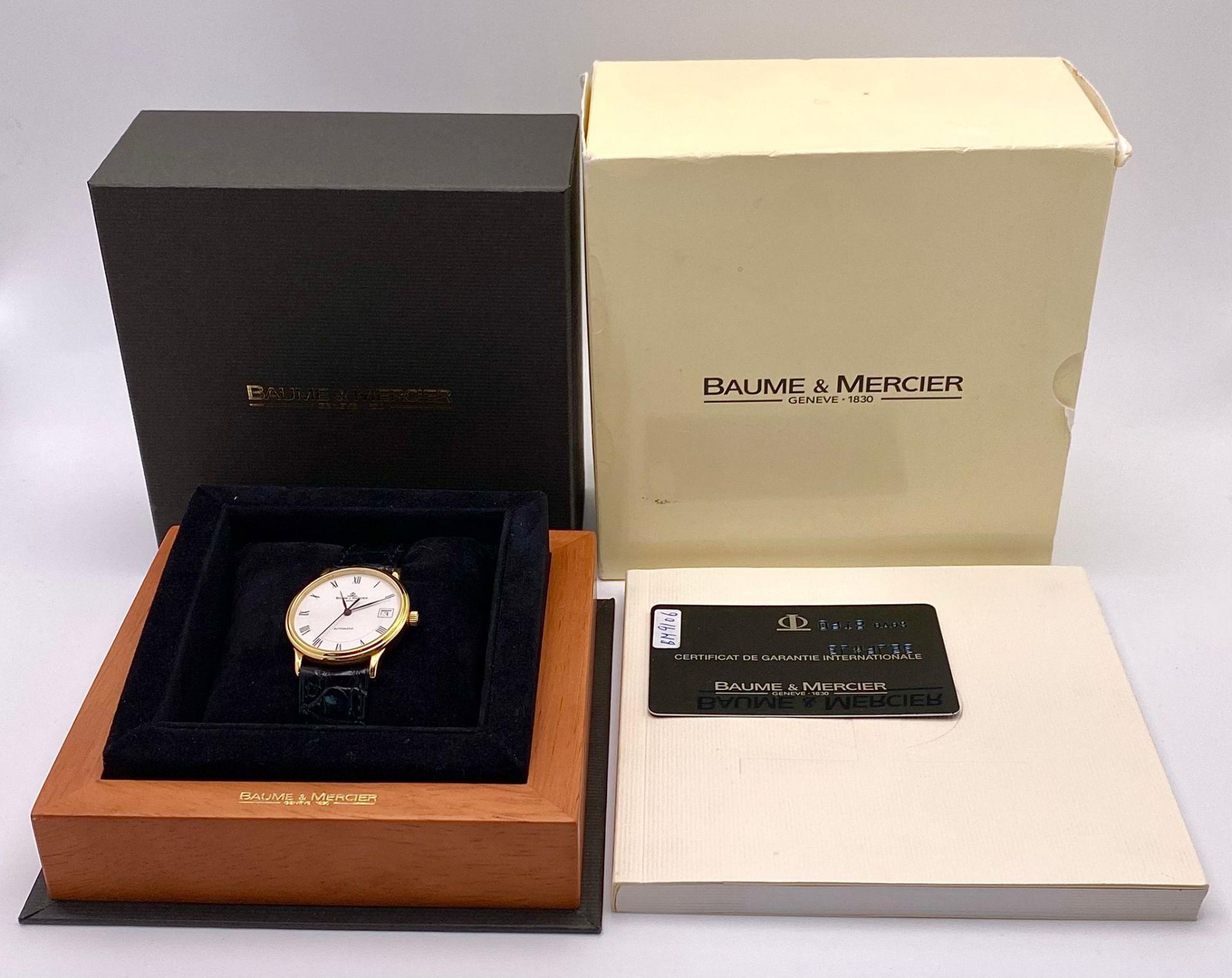 A Baume and Mercier 18K Gold Cased Automatic Gents Watch. Model - MV045075. Black leather strap. 18k - Bild 13 aus 21