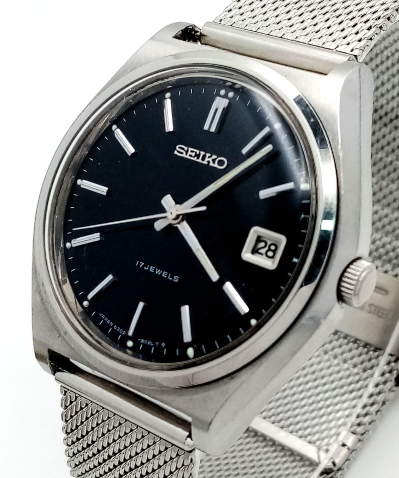 A Vintage Seiko Automatic Gents Watch. Stainless steel bracelet and case - 38mm. Blue dial with date - Bild 4 aus 7