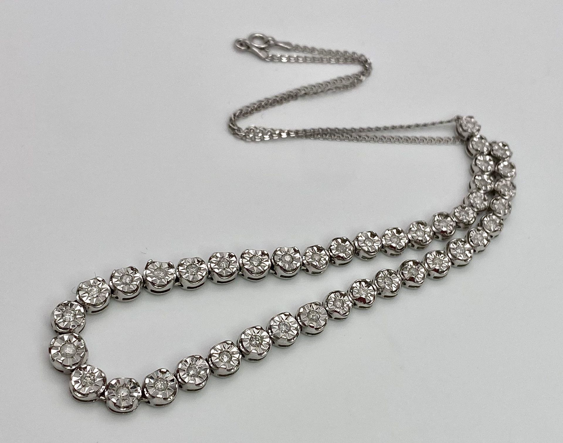 A White Gold Diamond Necklace and Tennis Bracelet. Necklace - 10k white gold with slightly graduated - Image 2 of 12