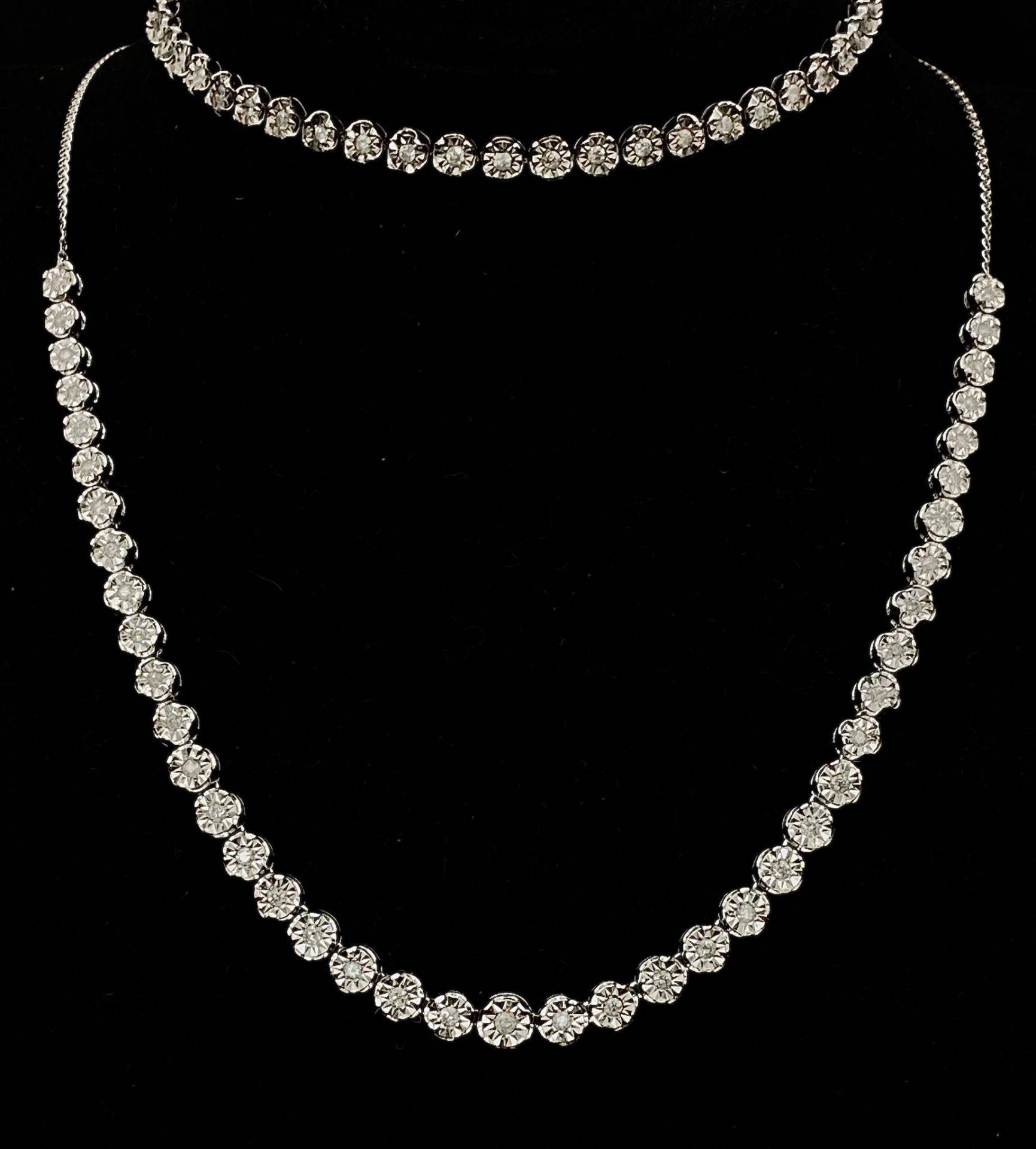 A White Gold Diamond Necklace and Tennis Bracelet. Necklace - 10k white gold with slightly graduated - Image 5 of 12