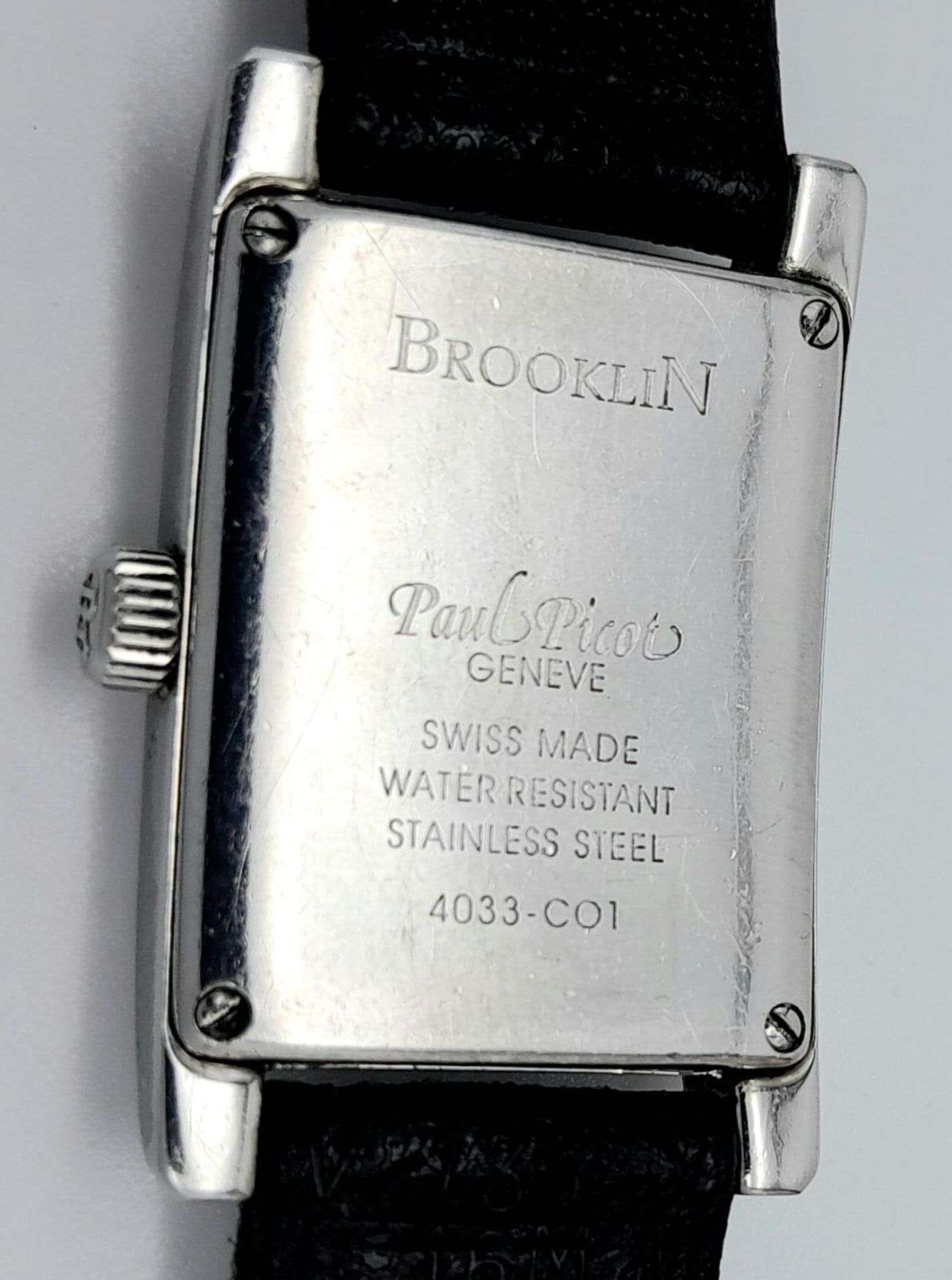 A Vintage Paul Picot Quartz Tank Ladies Watch. Black leather strap. Stainless steel case - 23mm. - Bild 5 aus 7