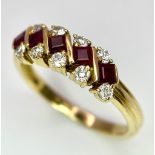 An 18 K yellow gold ring with rubies and diamonds , size: Q1/2, weight: 3.7 g.