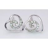 PAIR OF 9K WHITE GOLD DIAMOND SET OPEN HEART STUD EARRINGS, WEIGHT 0.7G , BOTH NEED BUTTERFLY BACKS