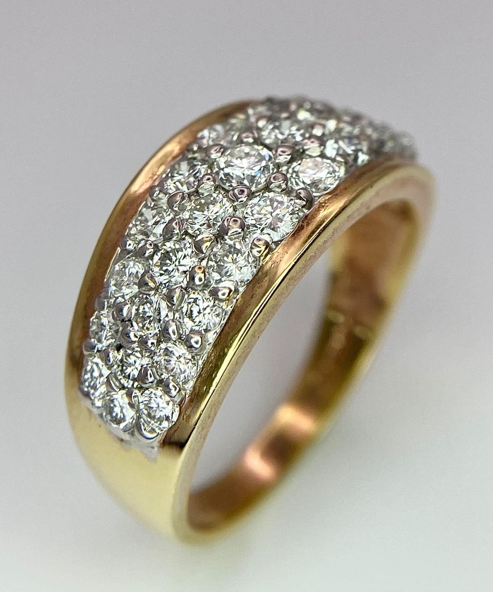 An 18K Yellow Gold Three-Row Cluster Ring. 1ctw. Size M. 5.5g total weight. - Bild 2 aus 15