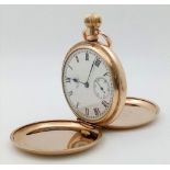 An Antique 10K Gold-Plated Cased Waltham Traveler Full Hunter Pocket Watch. Dennison case. Top winde