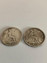 2 x Queen Victoria SILVER GROATS ( Four pence coins). Consecutive years, 1854 and 1855. Fine/Very