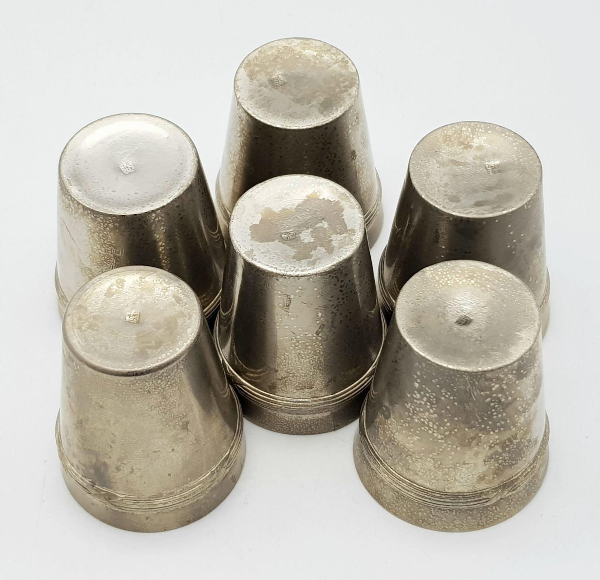 6 x Silver Plated German Gebirgsjäger Division (Mountain Troops) Schnapps Cups. - Bild 4 aus 5