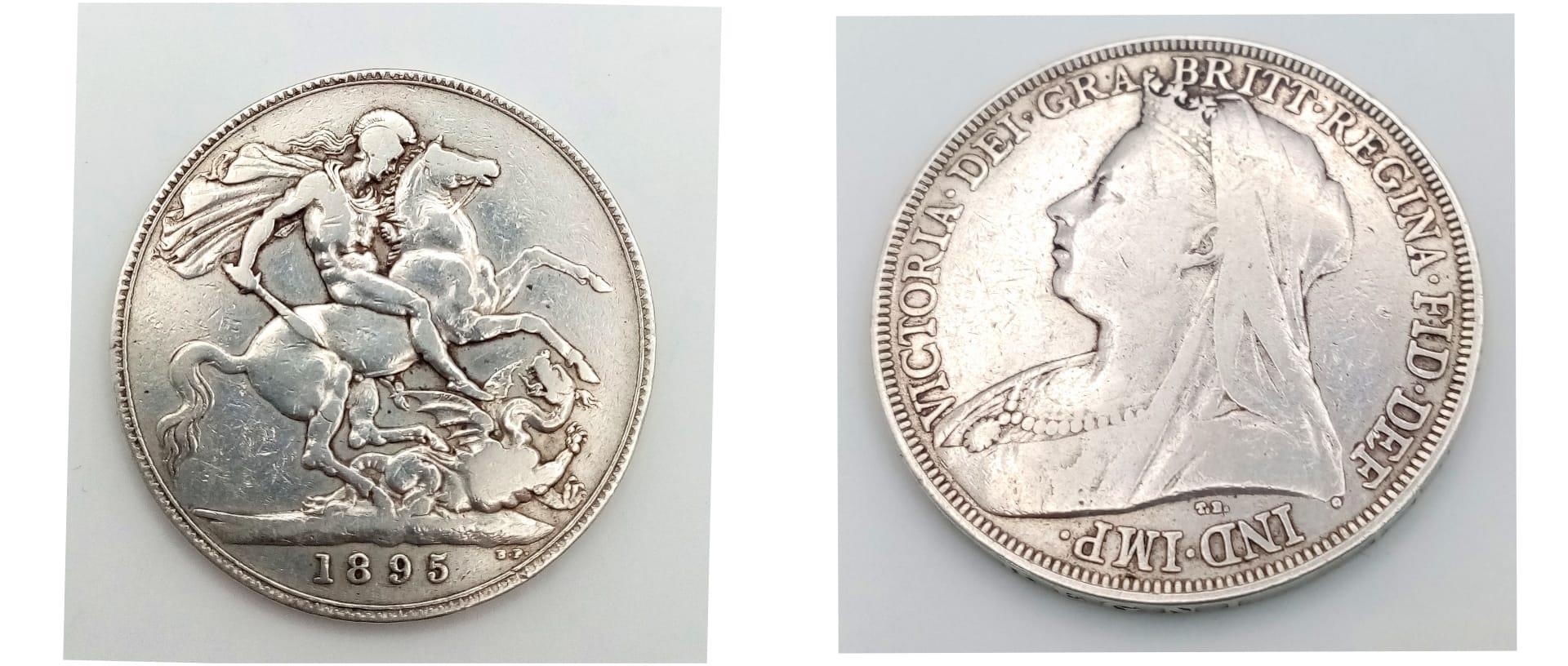 An 1895 Queen Victoria Silver Crown Coin. VF grade but please see photos