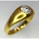 A VINTAGE 18K GOLD GENTS DIAMOND SOLITAIRE RING WITH .75ct ROUND BRILLIANT CUT DIAMOND . 8.3gms size