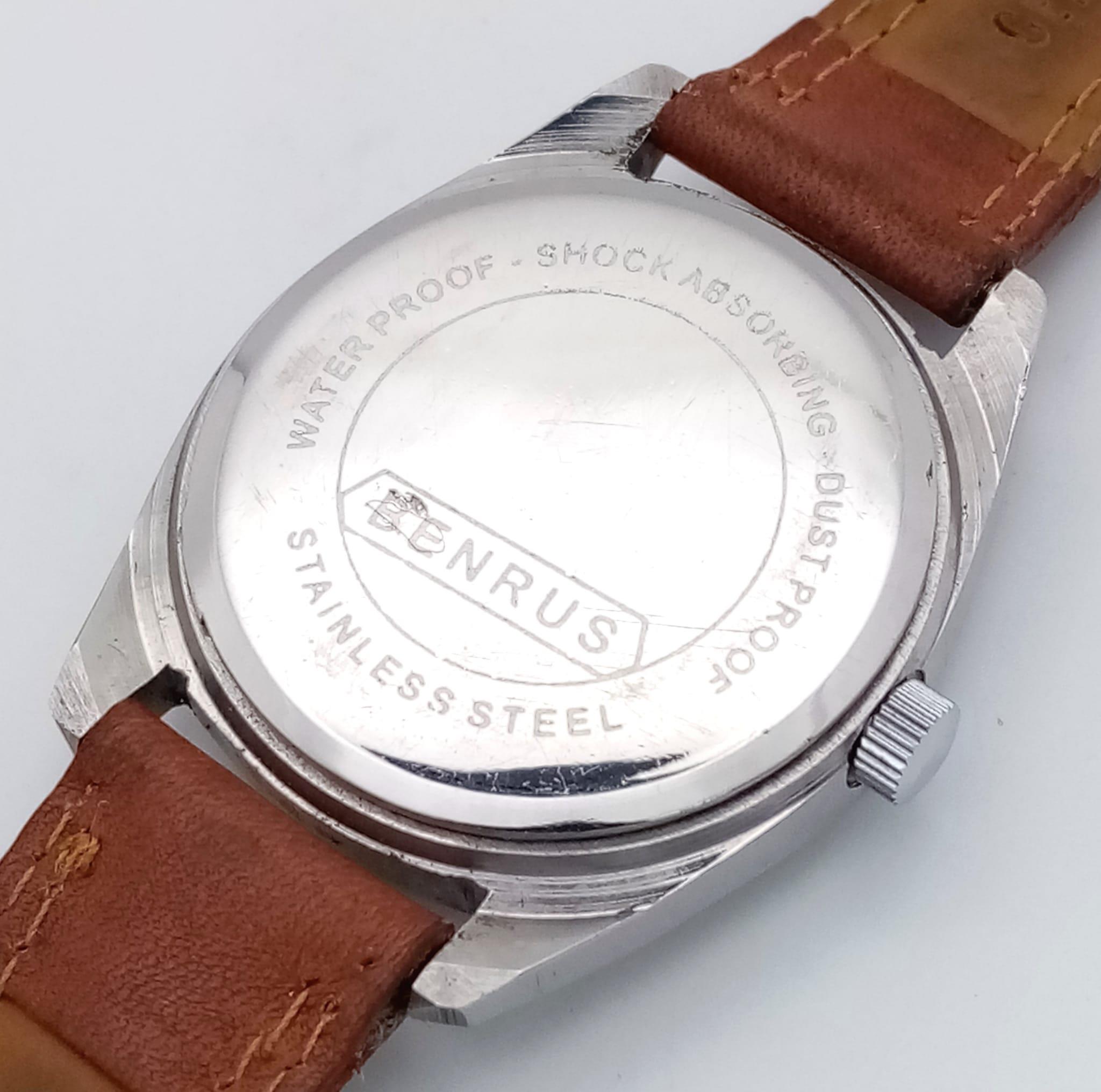 A Vintage Benrus Mechanical Gents Watch. Brown leather strap. Stainless steel case - 36mm. Two - Image 4 of 5