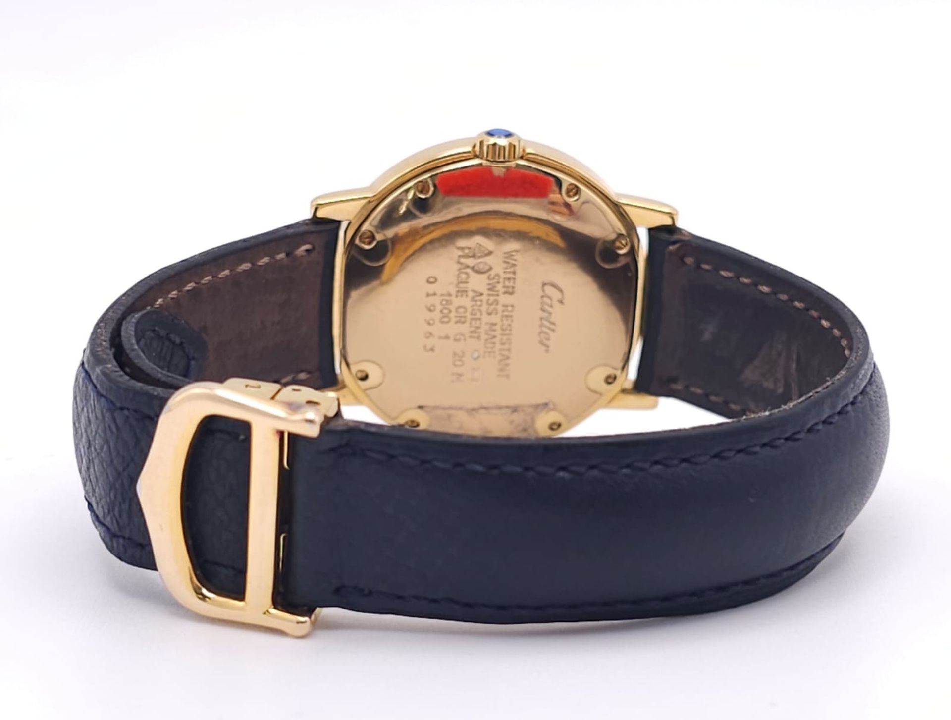 A Must De Cartier Gold Plated Silver Quartz Ladies Watch. Black leather strap. Gold plated silver - Image 7 of 11